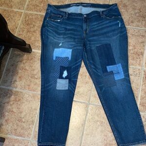 Old Navy Women's Patchwork Dark Blue Boyfriend Jeans